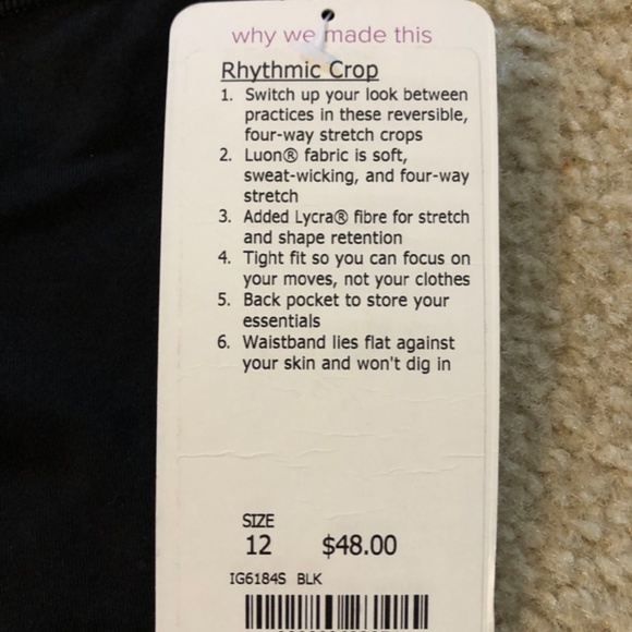 IVIVVA by LULULEMON Rhythmic Crop Girls' Size 12 NEW OLD STOCK - Picture 2 of 4